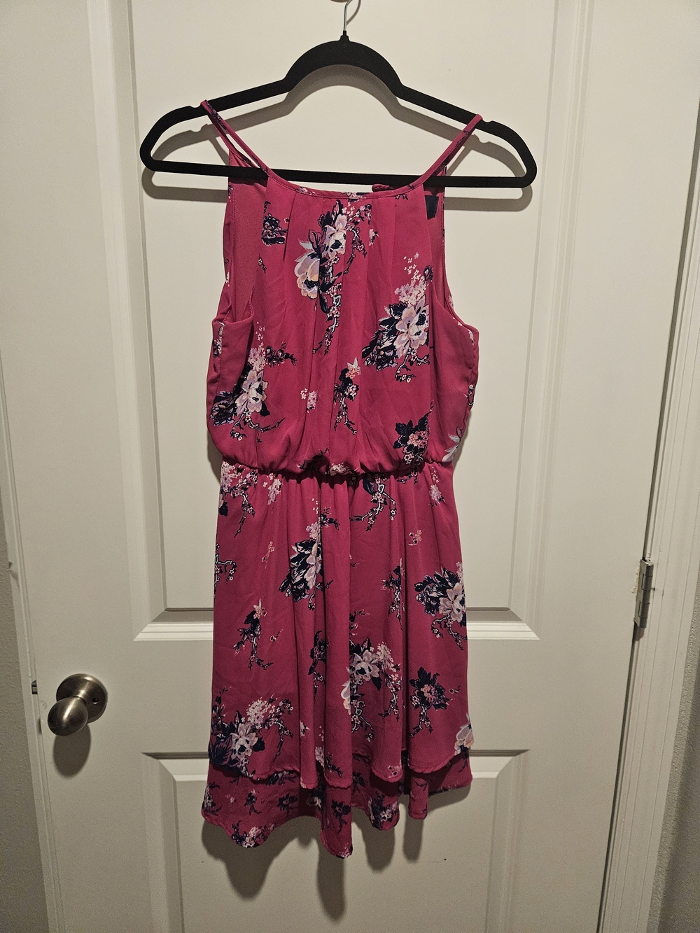 Blue Rain Hot Pink Floral Sundress with Navy Accents